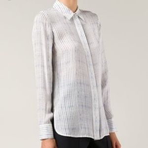 Vince silk blurred lines button down blouse
